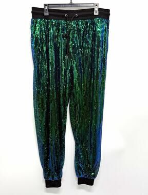 Ashley Stewart Sequin Jogger Pants Womens 18/20 Plus NWT Green Blue Sparkle